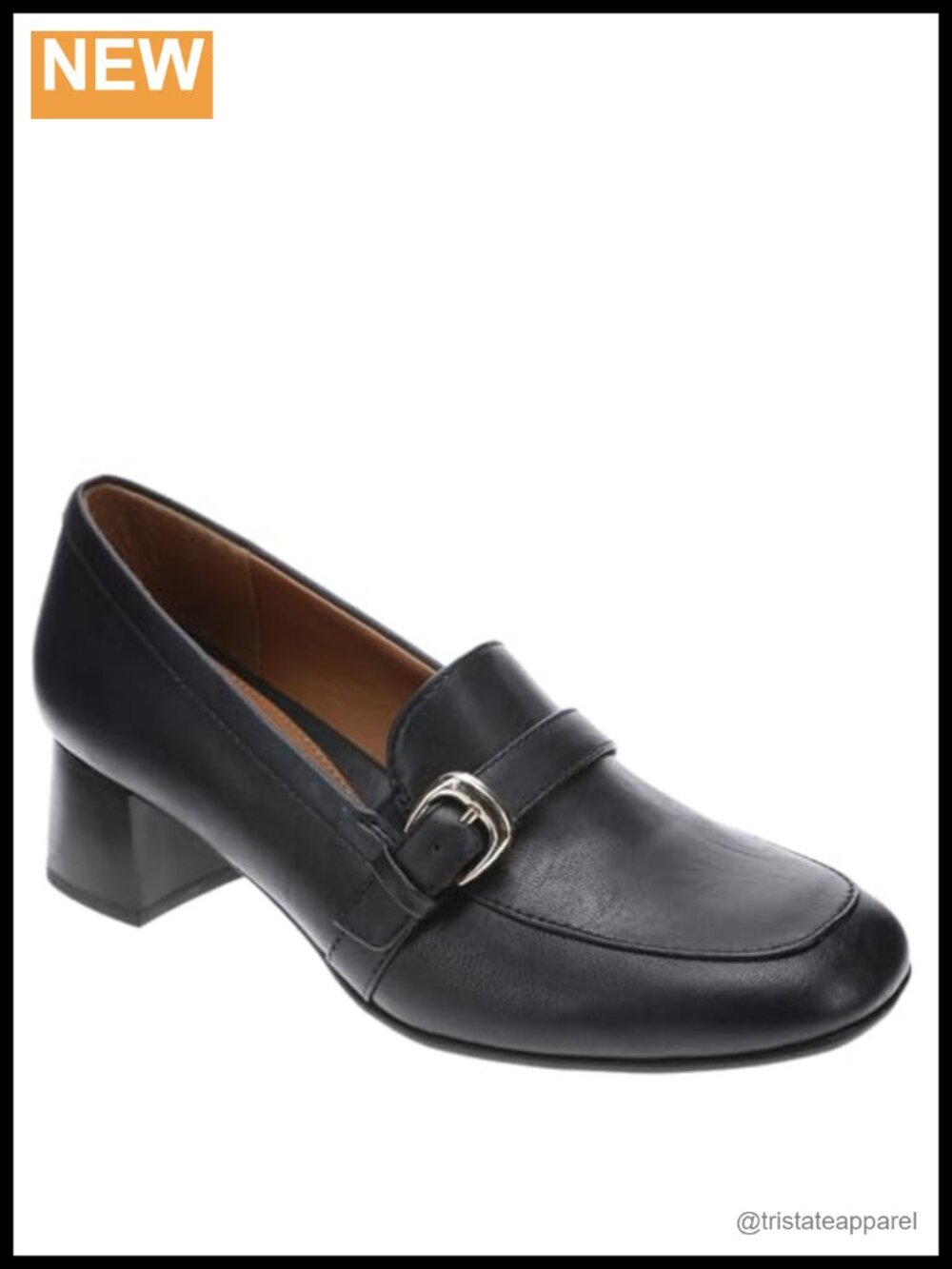 Faux Leather Block Heel Pull-On Pump Dress Shoe Buckle Detail
